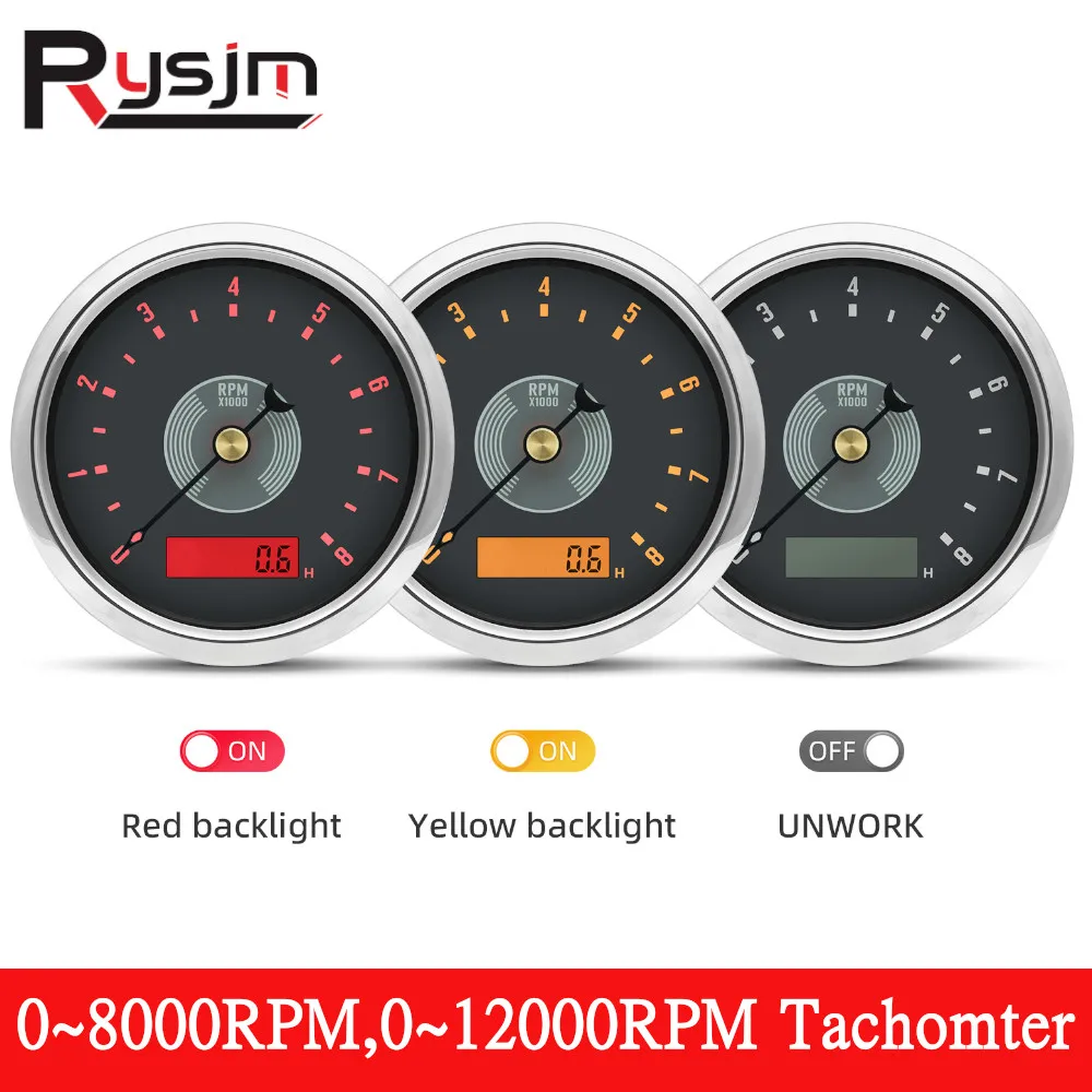 Retro Meter 85mm 8000RPM,12000RPM Tachometer Red/Yellow Backlight Wsterproof Tacho Gauge for Auto Car Truck Boat Yacht 12V/24V