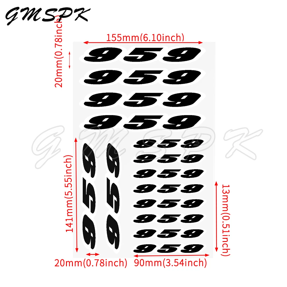 959 Arabic Numeral Motorcycle Number Sticker Fairing Windshield