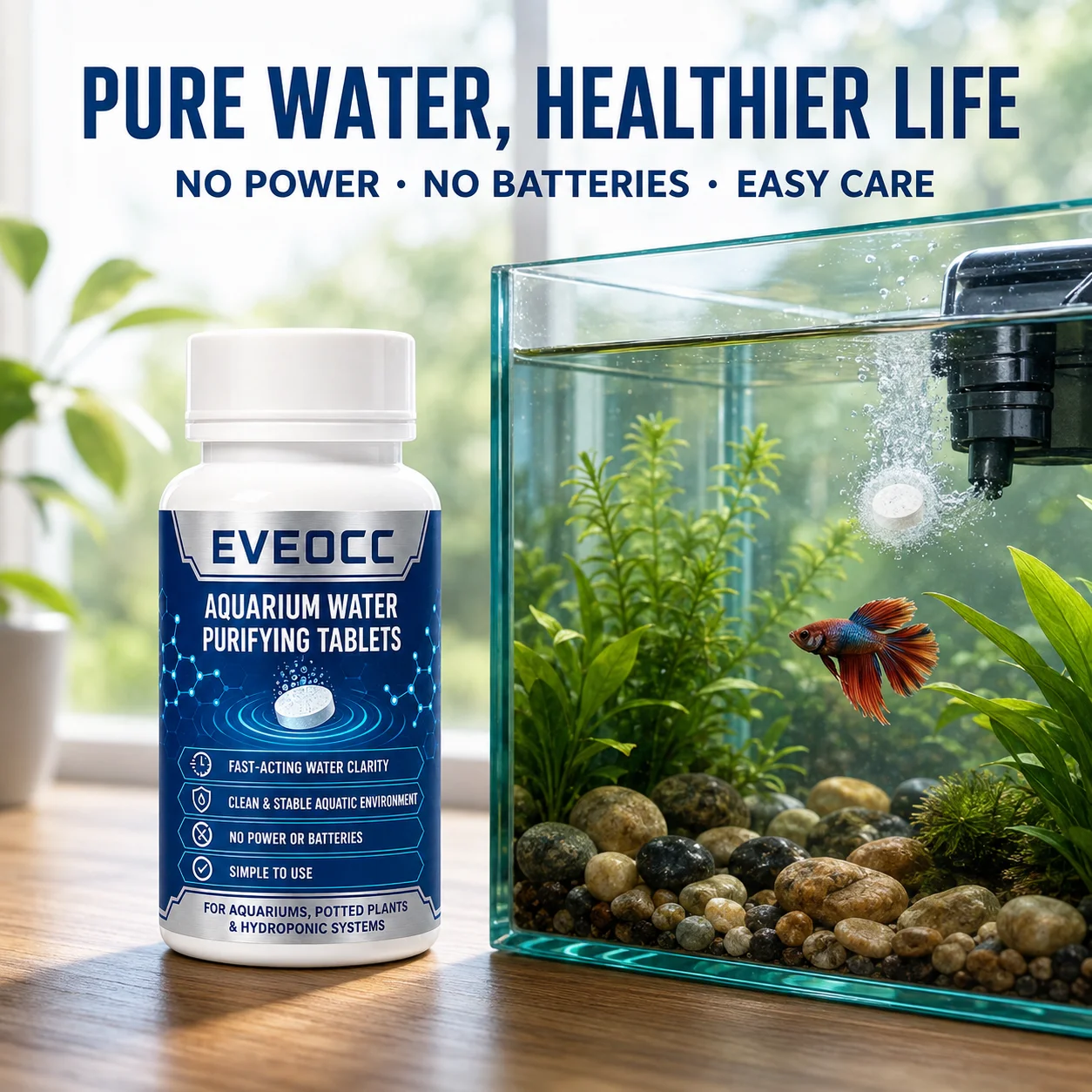 EVEOCC Aquarium Water Purifying Tablets, Fast-Acting Water Clarifier for Clean Stable Aquatic Environment