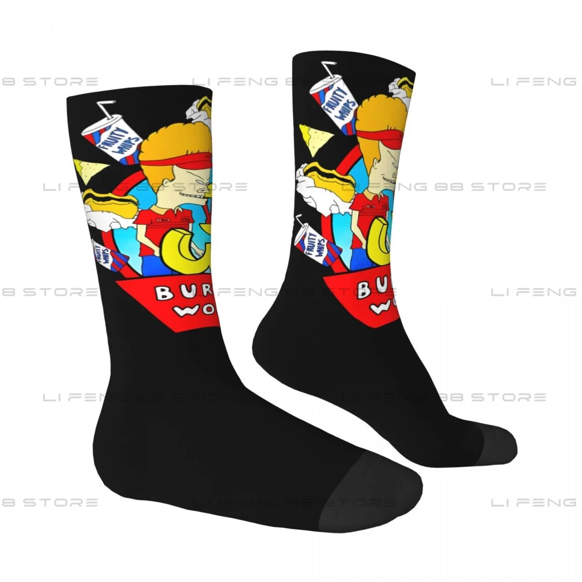 Beavis and Butthead Burger World Fastfood Men Women Socks Windproof Novelty Spring Summer Autumn Winter Stockings Gift