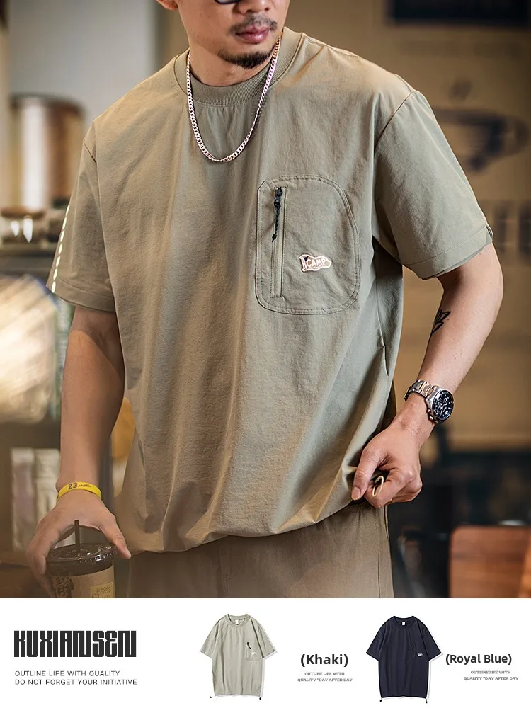 Outdoor Men's Short Sleeve T-Shirt Summer 2026 New American Elastic Sports Moisture Wicking Casual Fashion Nylon Fabric