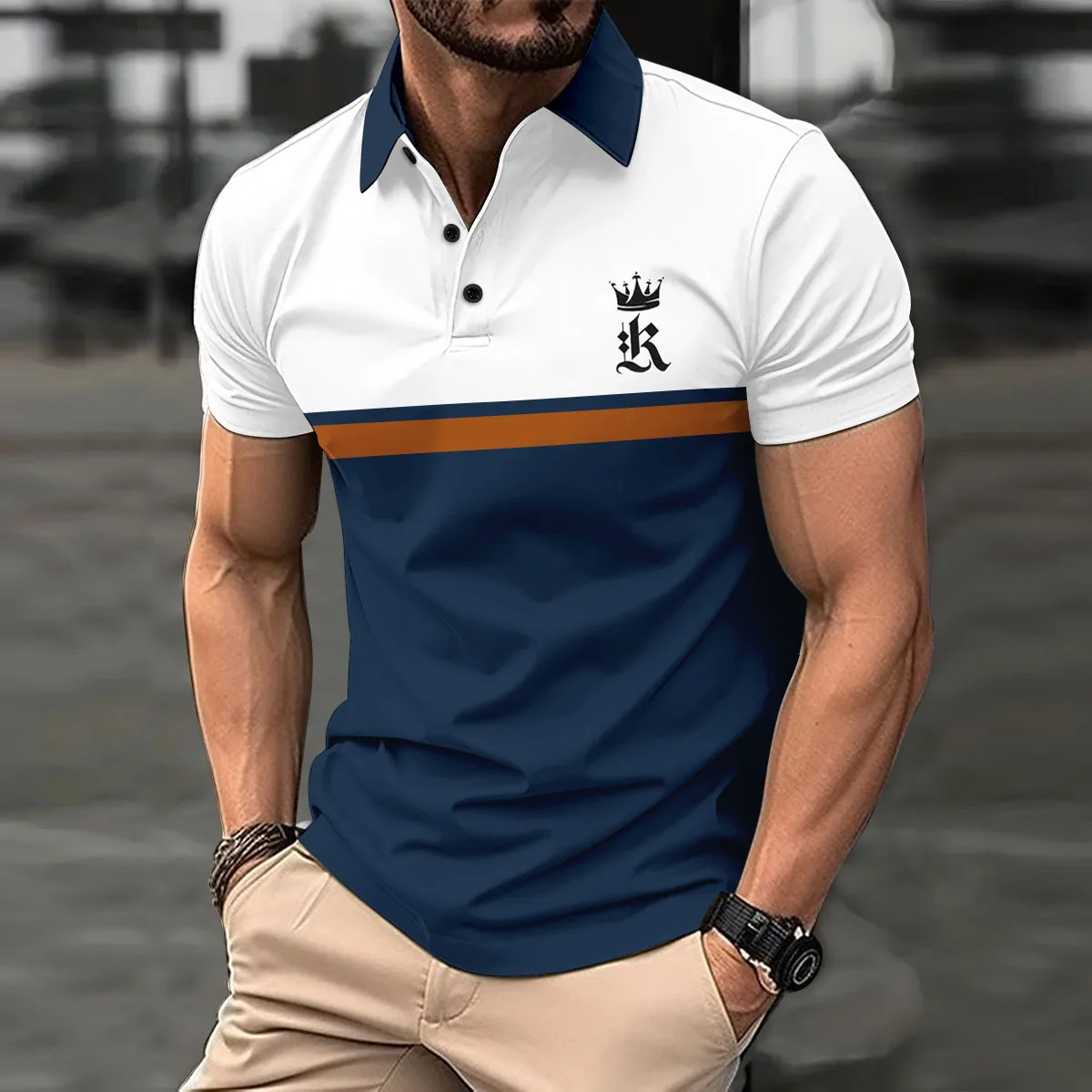 

2024 Fashionable casual printed button men's POLO shirt sports trend T-shirt men's golf shirt