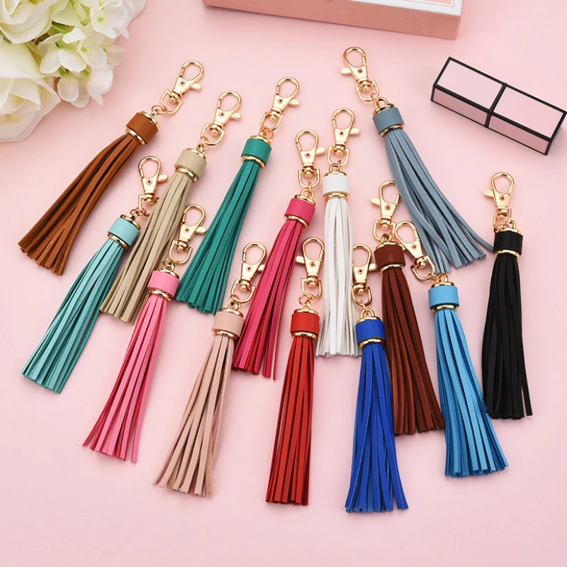 2-5Pcs Long PU Leather Tassel Key Chain Ring Fringe Accessories DIY Decoration Curtain Bag Tassel Sewing Accessories