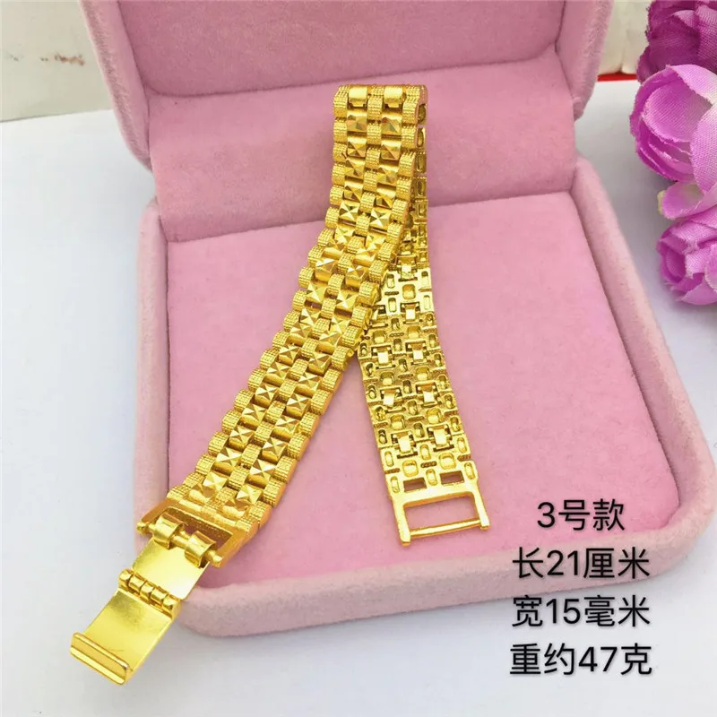 24K AU999 Gold Men's Bracelet with Carved & Split Flower Design - Premium Jewelry for the Modern Gentleman