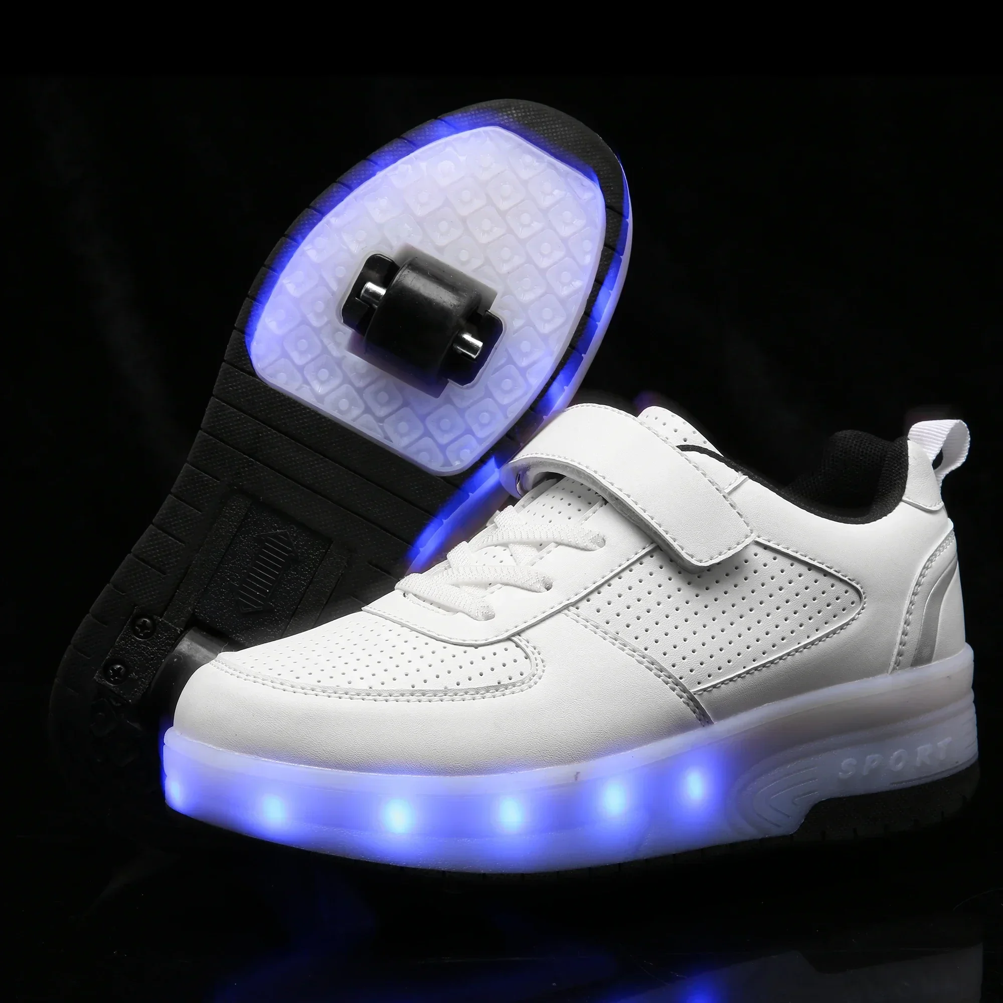 Children’s Two Wheels Luminous Glowing Sneakers Heels Pink Led Light Roller Skate Shoes Kids Led Shoes Boys Girls USB Charging