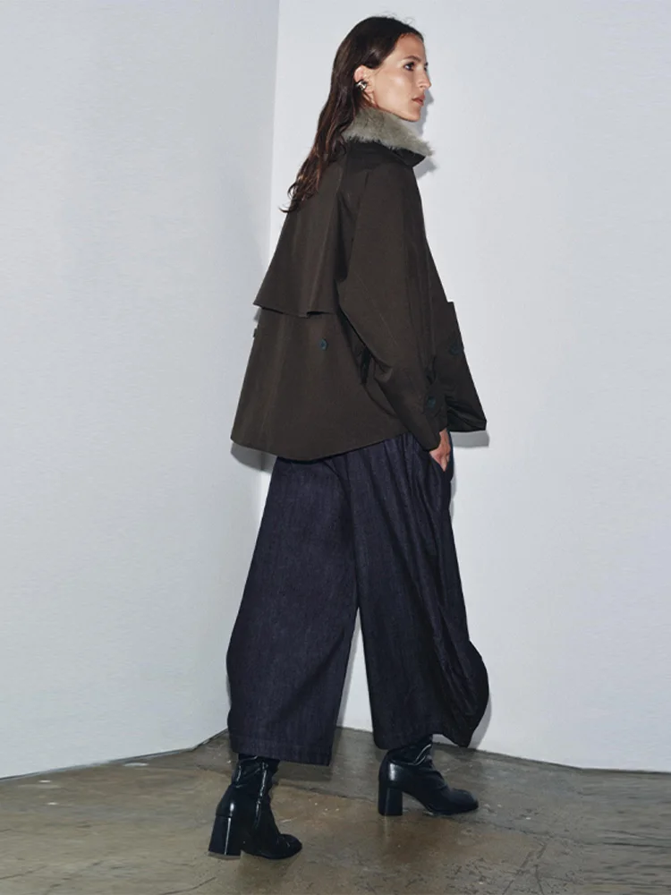 

Fur Collar Patchwork Women Parkas Fashion Solid Long Sleeve Zipper Pocket Loose Short Outerwears Lady Daily Commute Street Coats