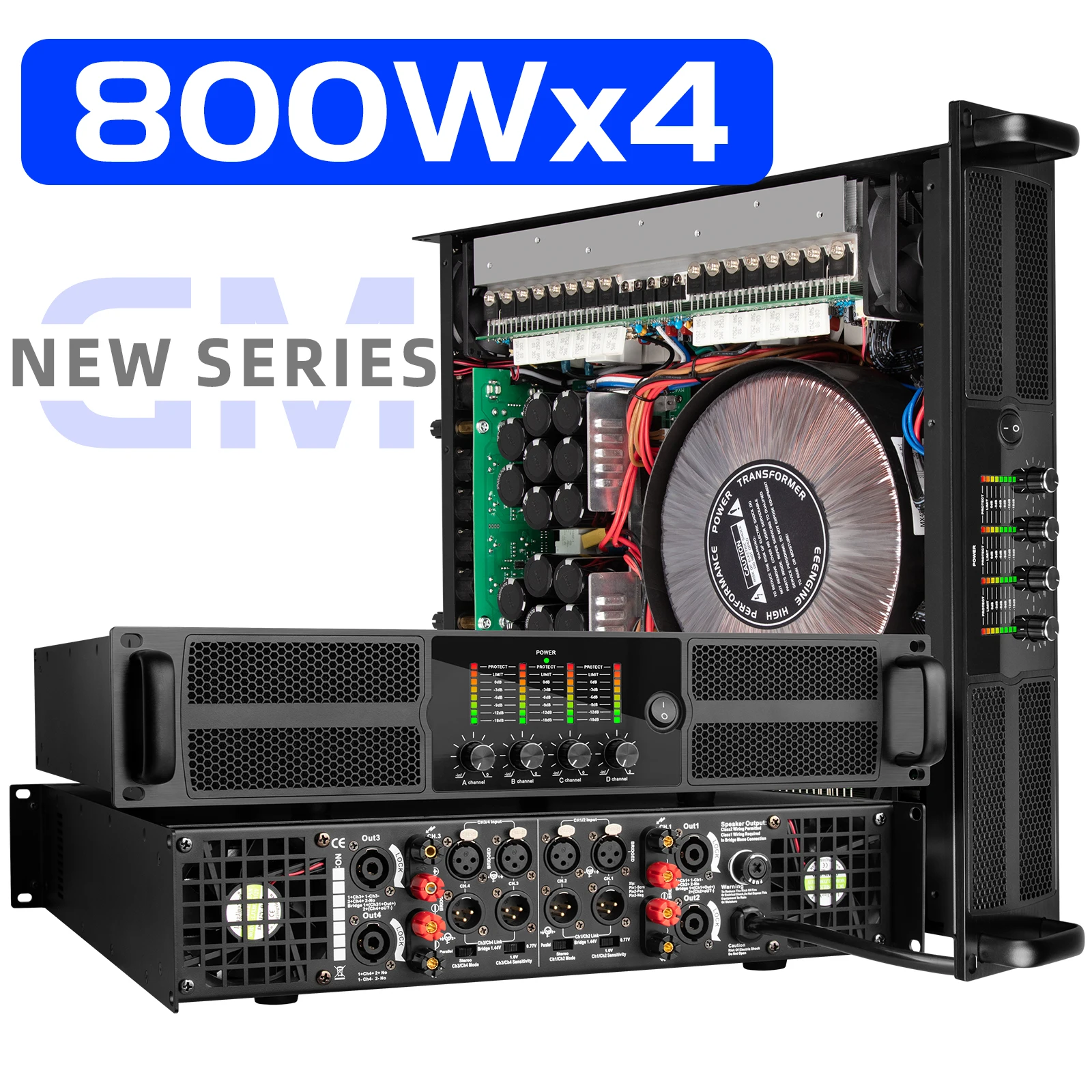 GM12 Professional Sound System 4 Channel Power Amplifier 800W*4 for Concerts Sound Stage Performance