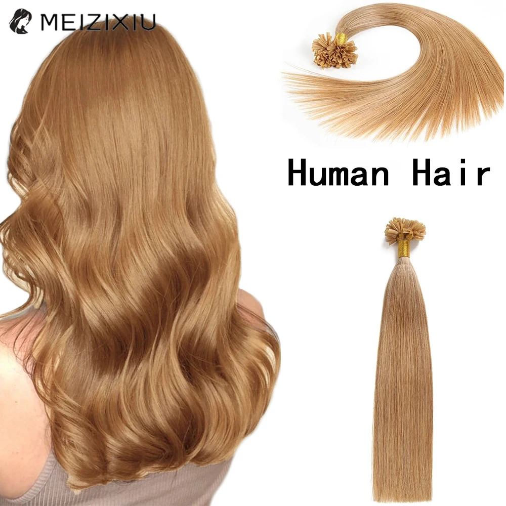 

U Tip Real Human Hair Pre Bonded Extensions Remy For Woman Golden Hair Straight 24 inch Extension #27 Keratin Nail Tip Hair 50g