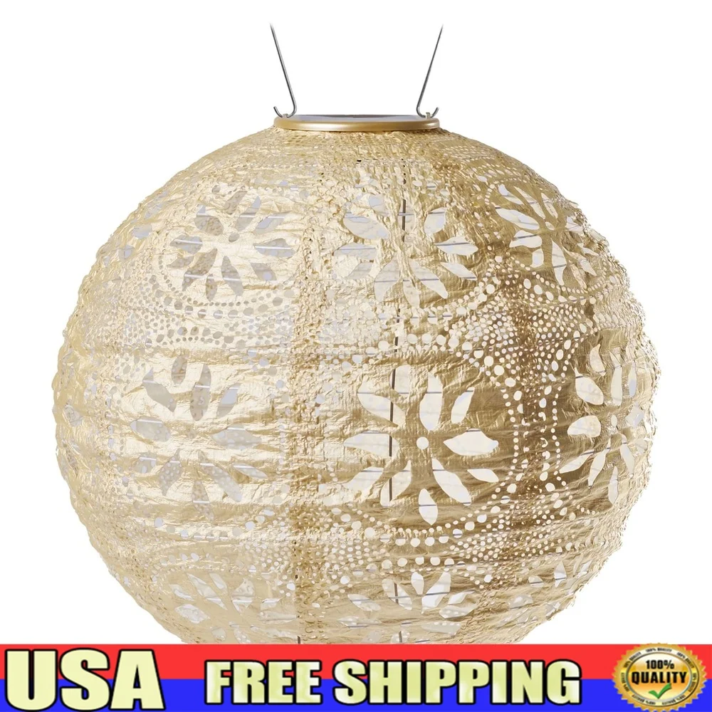 

Durable Solar Lantern Handmade Tyvek Fabric Outdoor Light Year-Round Use Dual LED Lights Rechargeable Battery Hanging Hardware