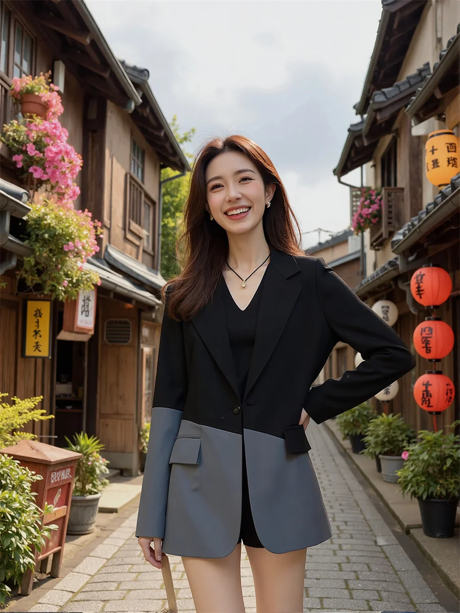 

Женские пиджаки-блейзеры свободного кроя в стиле пэчворк с вырезами, коллекция 2025 года, с узором «фонарик», элегантный уличный стиль, с завышенной талией, приталенные, не скатываются в комки