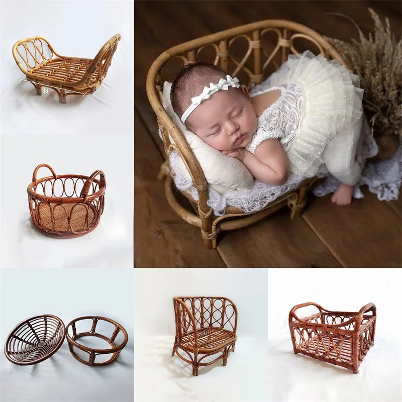 Baby Bed Newborn Photography Props Fotografia Wooden Baby Sofa Rattan Chair Furniture Crib Bench Studio Posing Sofa Accessories