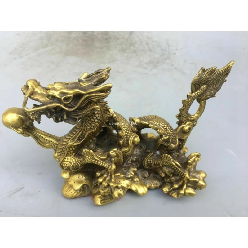 8'' brass copper furniture decorate animal statue beast sea dragon statue