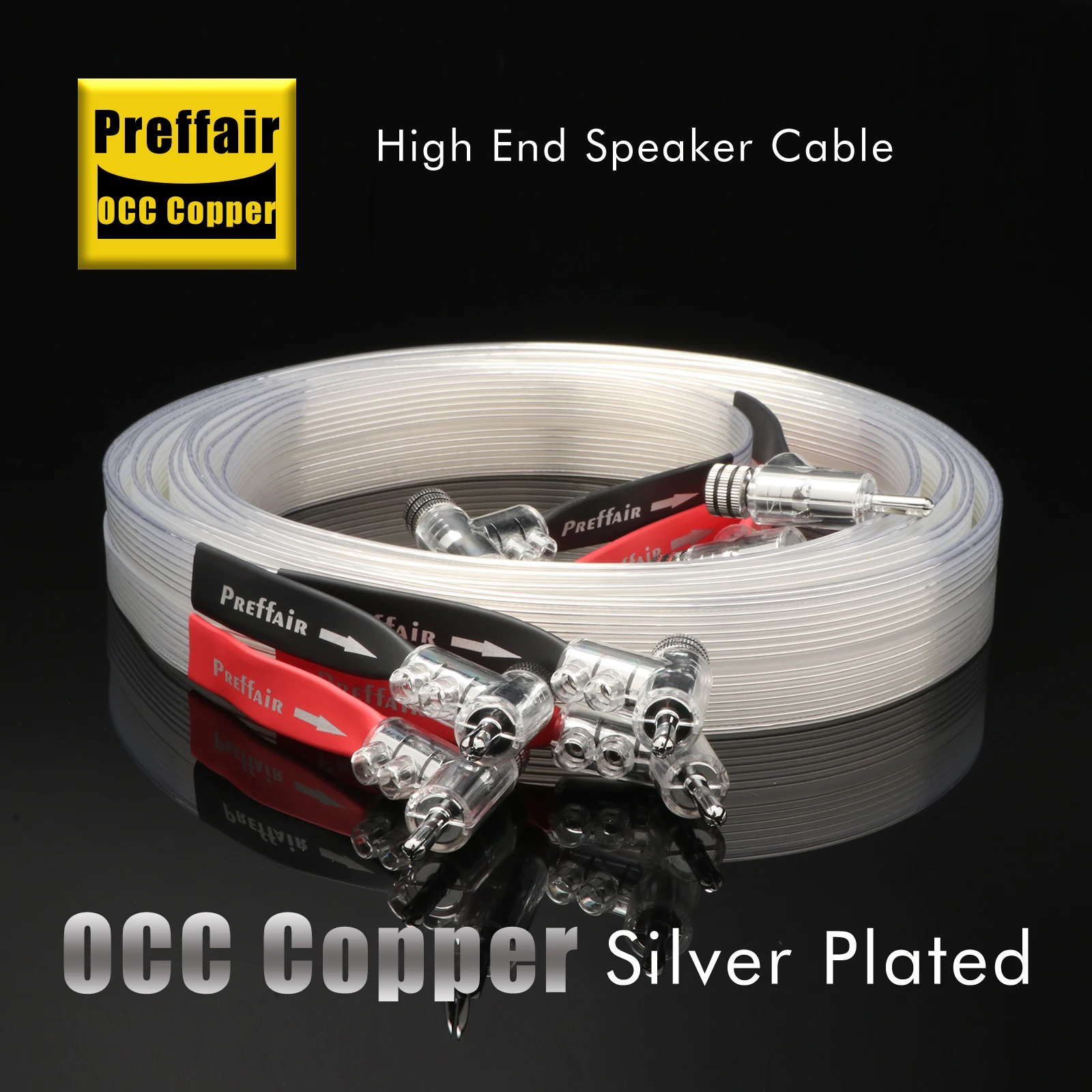 Pair 7N OCC White Lightning Speaker Cable Flat Music and Ribbon Loudspeaker Self Lockable 45 Degree Banana Plug for Amplifier
