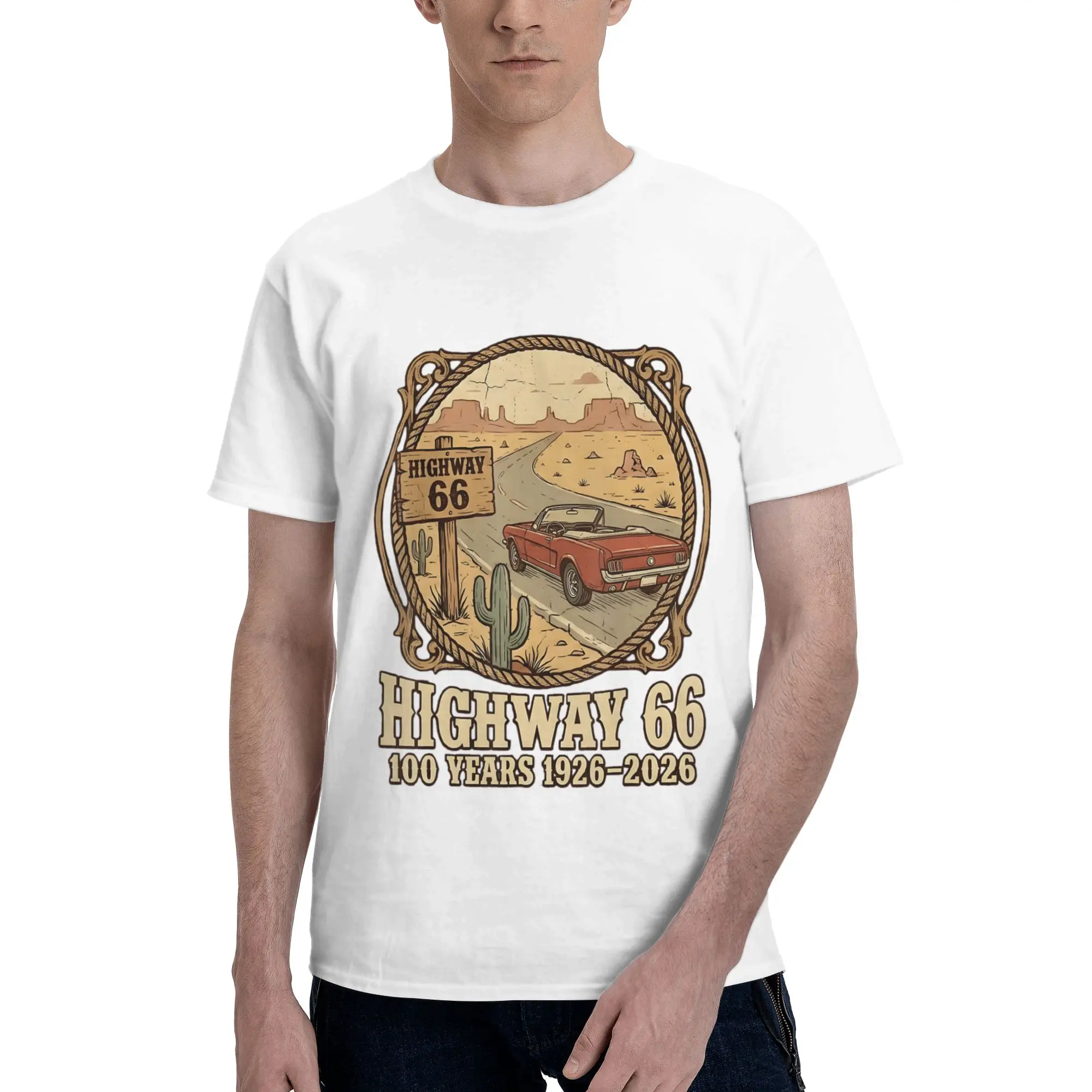 Route 66 100yr Men's T-Shirt Clothes  Amazing Tee Shirt Short Sleeve fugees Pure Cotton