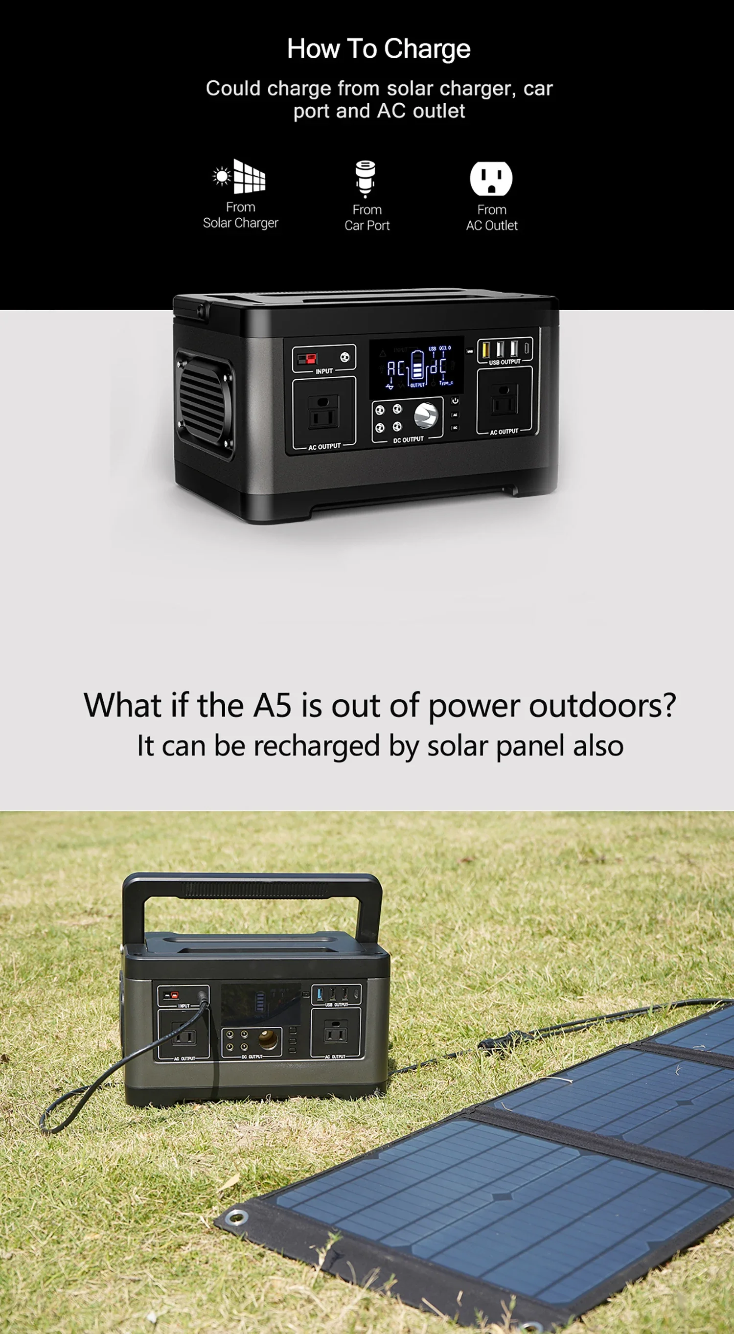Solar Generator Battery Backup 110v 120v 220v 230v Power Bank AC Station 500W 600W Camping Laptop TV Projector Printer
