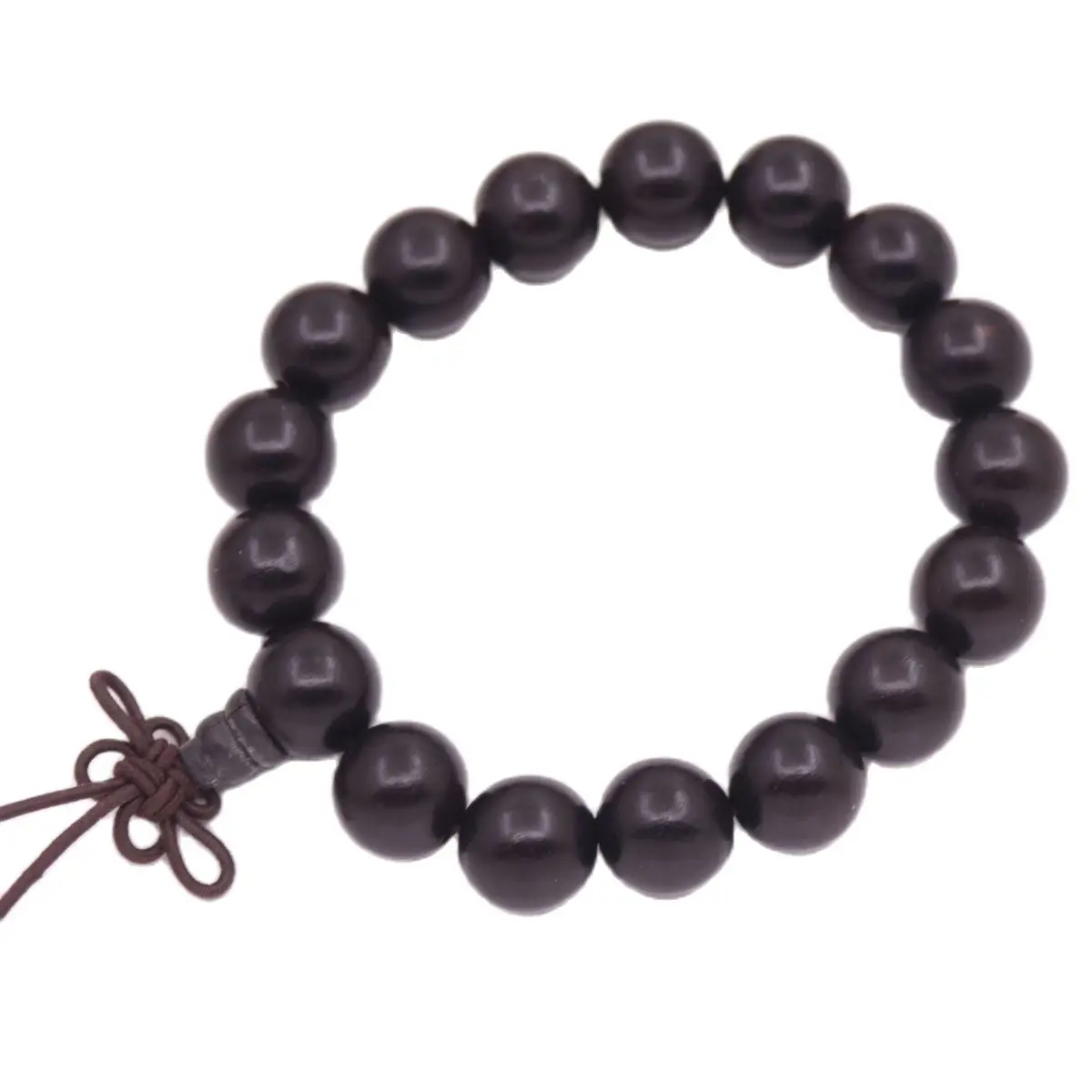 12mm Round Natural Black Ebony Wood Prayer Bead Buddha Stretch Bracelet 7