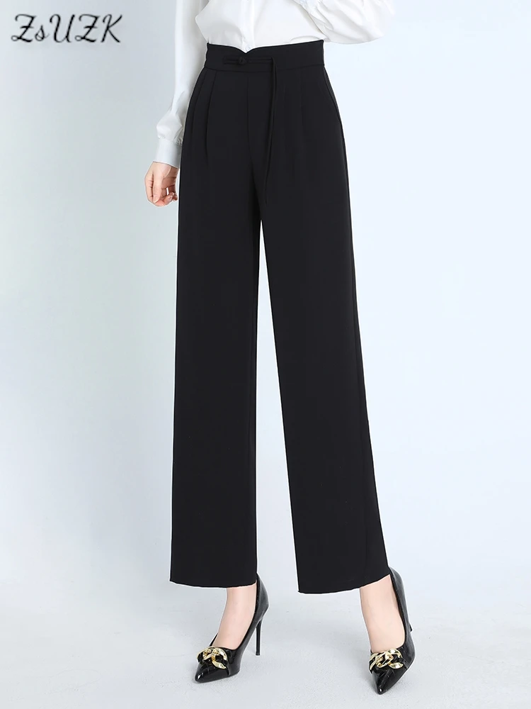 

ZUZK Suit Pants For Women Spring Summer 2024 New Slim Loose Elastic Waist Casual Work Wear Droop Straight Pants Wed Leg Pant