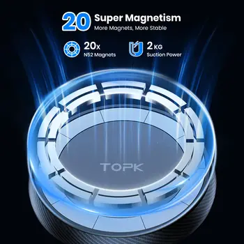 TOPK Magsafe車用手機支架,強力磁吸,優質單手操作金屬掛鉤磁性車用手機支架 8 最佳銷售 磁吸式車用支架 - №1