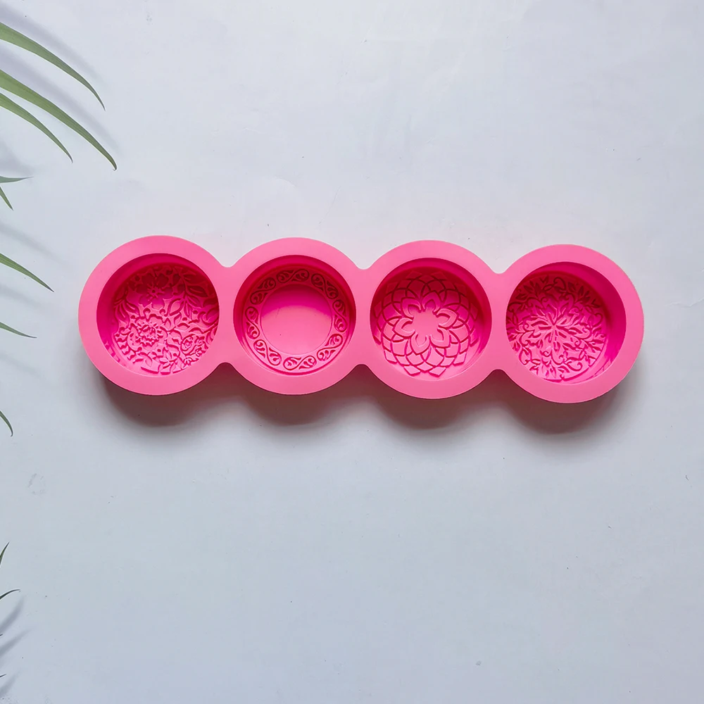 3D Handmade Silicone Soap Mold 4 Types Flower Soap Making Mould DIY Circular Shape Soaps Craft Tools Round Mooncake Mold