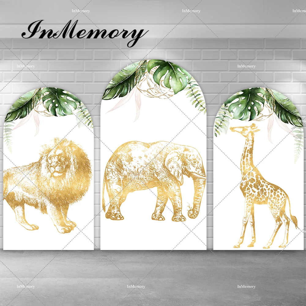 

Green Leave Boys Safari Jungle Birthday Party Chiara Arch Backdrop For Photography Wild Animals Lion Elephant Giraffe Background