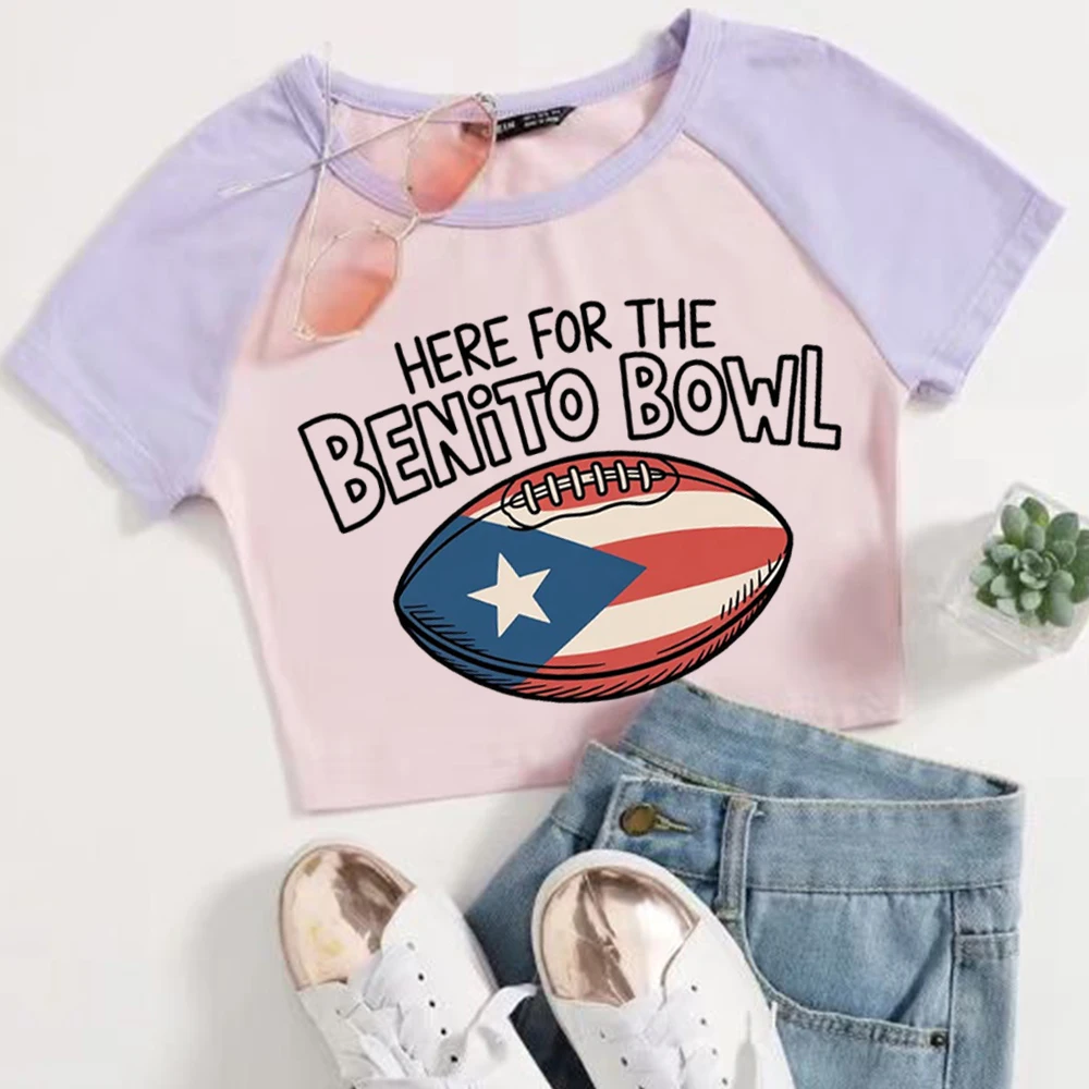 Here for the Benito Bowl Bad Bunny Crop Tops T-Shirt Girls Fashion Women O-Neck Short Sleeve