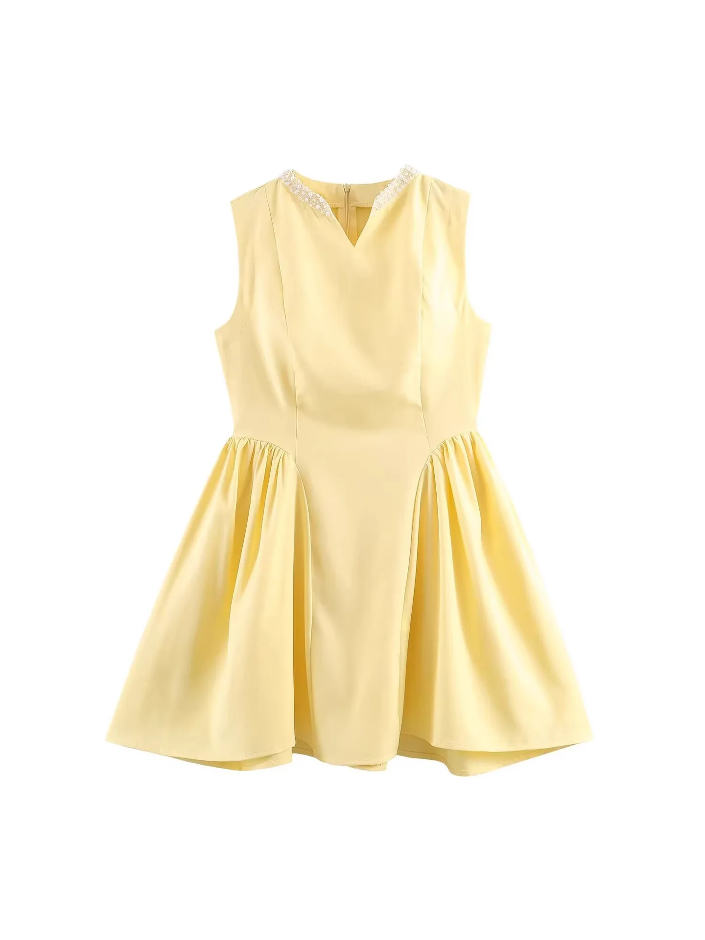

Withered New Women's Fashion Retro Sweet Temperament Sleeveless Slim Fit Nail Bead Decoration Mini Dress