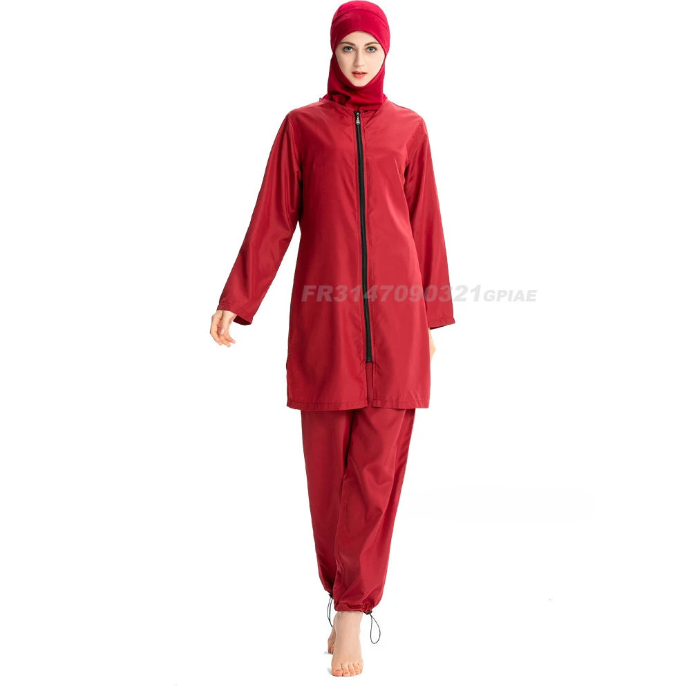 Women Muslim Burkini Swimsuit Modest Swimwear Islamic Long Sleeve Full Cover Hijab Flower Dress Top Cap Swim Pants Bathing Suit