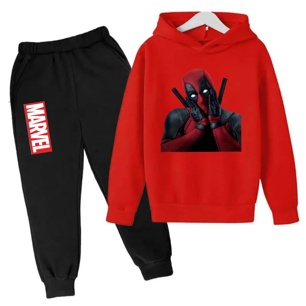 Marvel Deadpool Kids Hoodies Pant Suit 2pcs Set Boy Girl Spring Autumn Sweatshirt Clothes Tracksuits Children Hooded Sportsuit