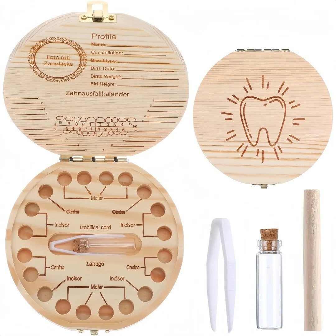Wooden Baby Tooth Storage Box Fetal Hair Keepsake Newborn Birthday Memory Tooth Fairy Box Kids Growth Souvenir Wooden Container