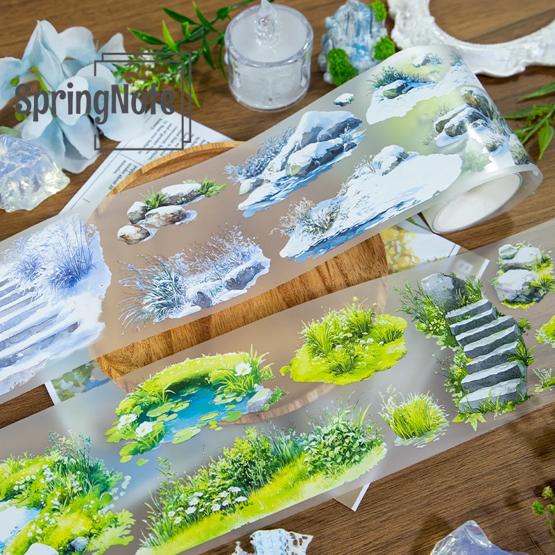 【セール中】2 メートル緑の芝生ペット和紙テープ石草透明ロールステッカー装飾テープスクラップブッキングジャーナル美的文具