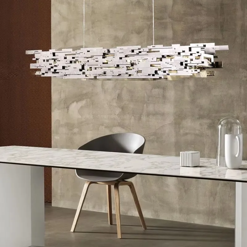 Postmodern Luxury LED Chandelier Dining Room Island Chrome Long Hanging Light Living Room Kitchen Office Bar Villa Pendant Lamp