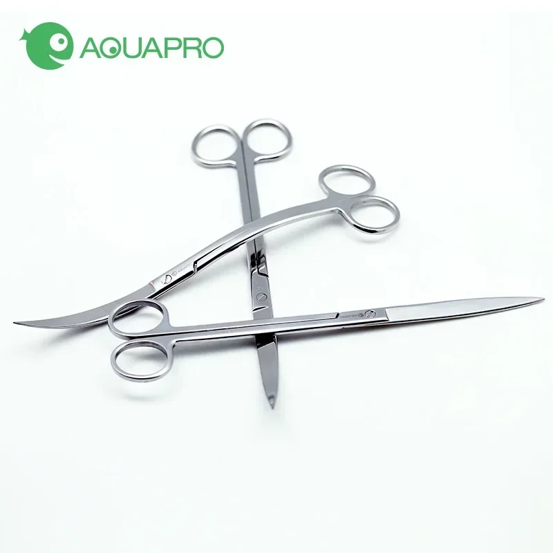 AQUAPRO Aquascaping Scissors Pro - ADA Stainless Steel 21cm, Curved/Straight Dual Head for Precision Trimming,(Plant/Coral Use)