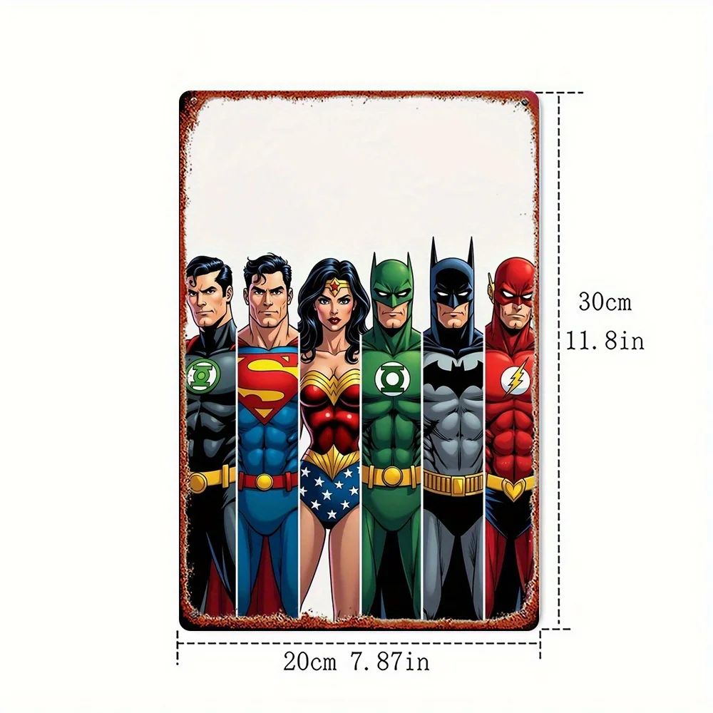 قطعة واحدة من لافتة ديزني المعدنية الرجعية - سوبرمان باتمان فلاش للرجال فانوس أخضر ووندر وومان هيرو كومبو، فن جداري حديدي عتيق للمنزل