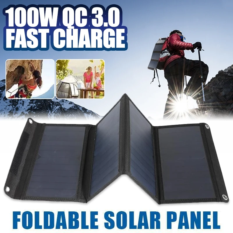 Solar Panel 12V 100W Maximum Power Foldable Solar Panel Bag 28W Rated Power for Mobile Phone Power Bank Notebook MP3 Pad Charger