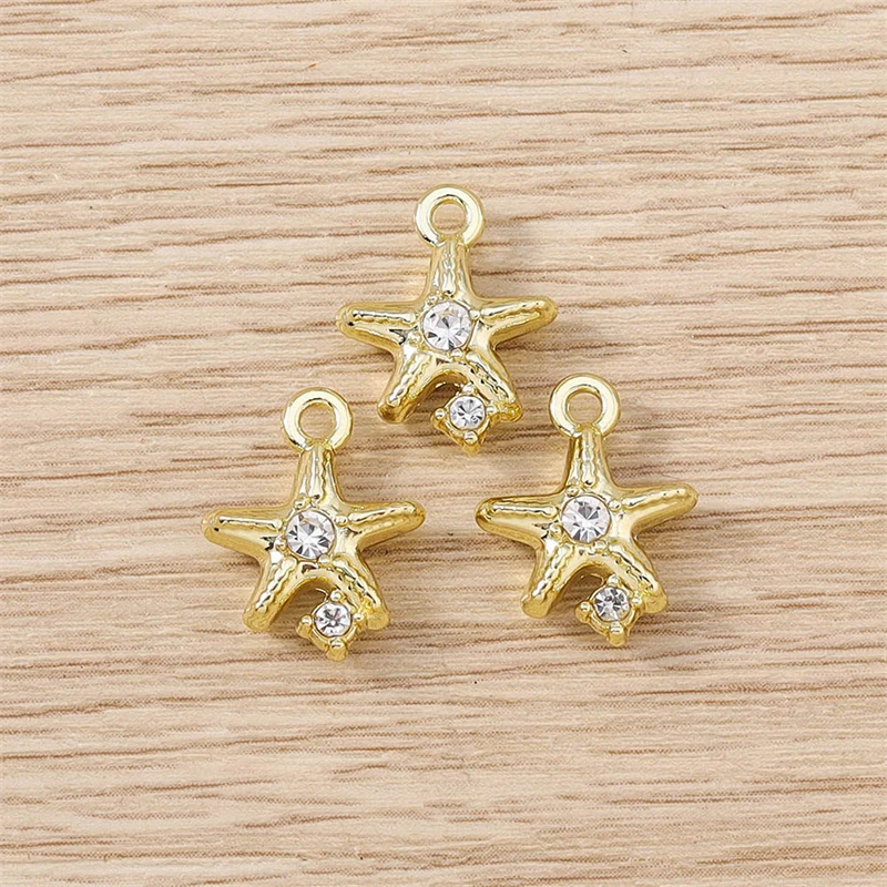 5 Stück 12x15mm Niedliche Mini-Kristall-Legierungs-Stern-Anhänger für Schmuckherstellung, Ohrhänger, Halsketten, Armbänder, DIY-Bastelbedarf – Detail 3