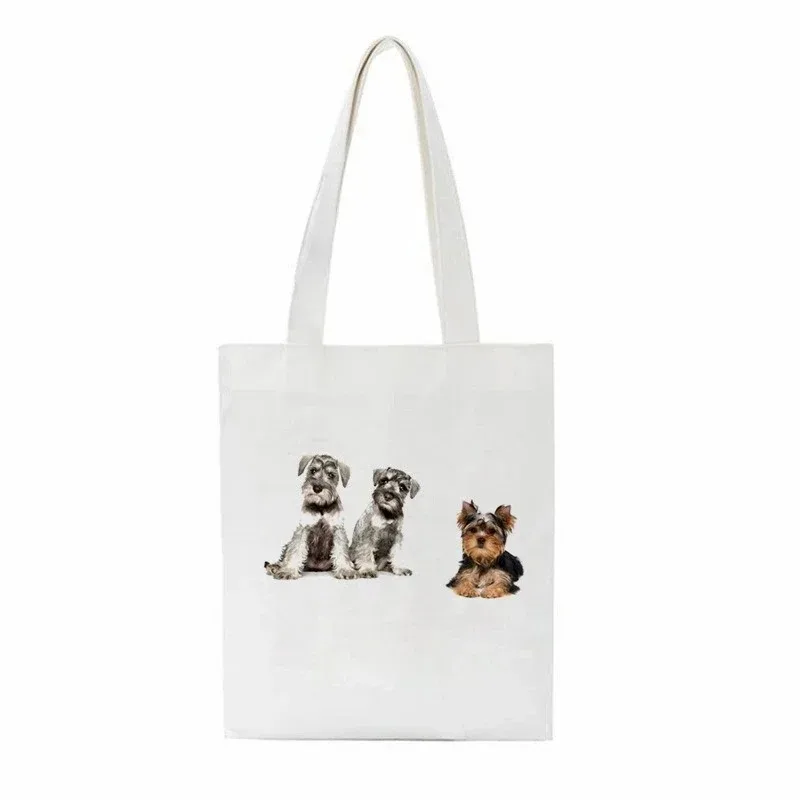 Canvas Bags for Dog Schnauzer Simple and Cute Bag with Print for Dog Enthusiasts Folding Light Bag Large Shoulder Bag Women