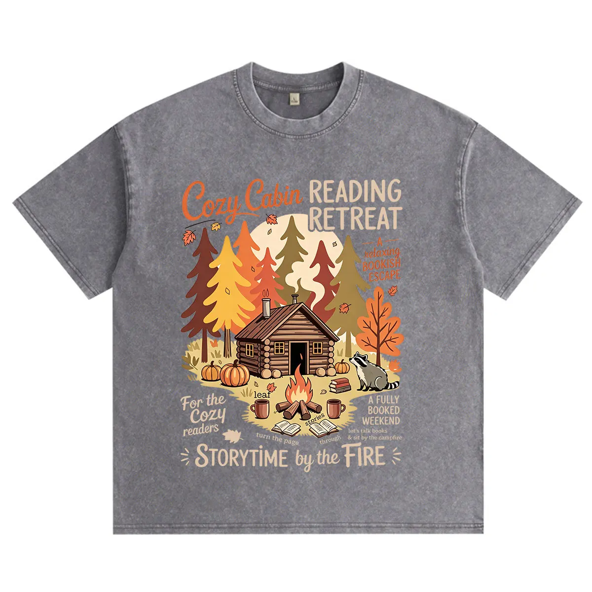 Cozy Cabin Reading Retreat Vintage Washed T-shirt Fall Bookish Autumn Readers Pumpkin Spice Book Clothing Short Sleeve T-shirts