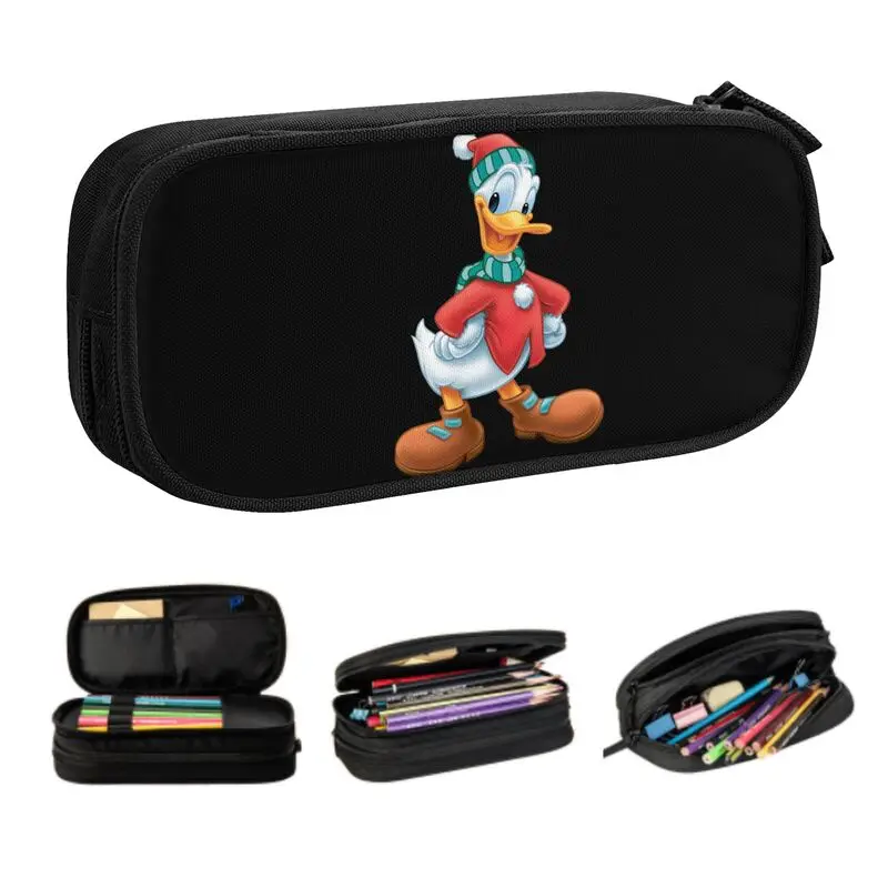 Custom Korean Donald Duck Cartoon Manga Pencil Cases for Boys Gilrs Large Storage Pen Bag Box Stationery