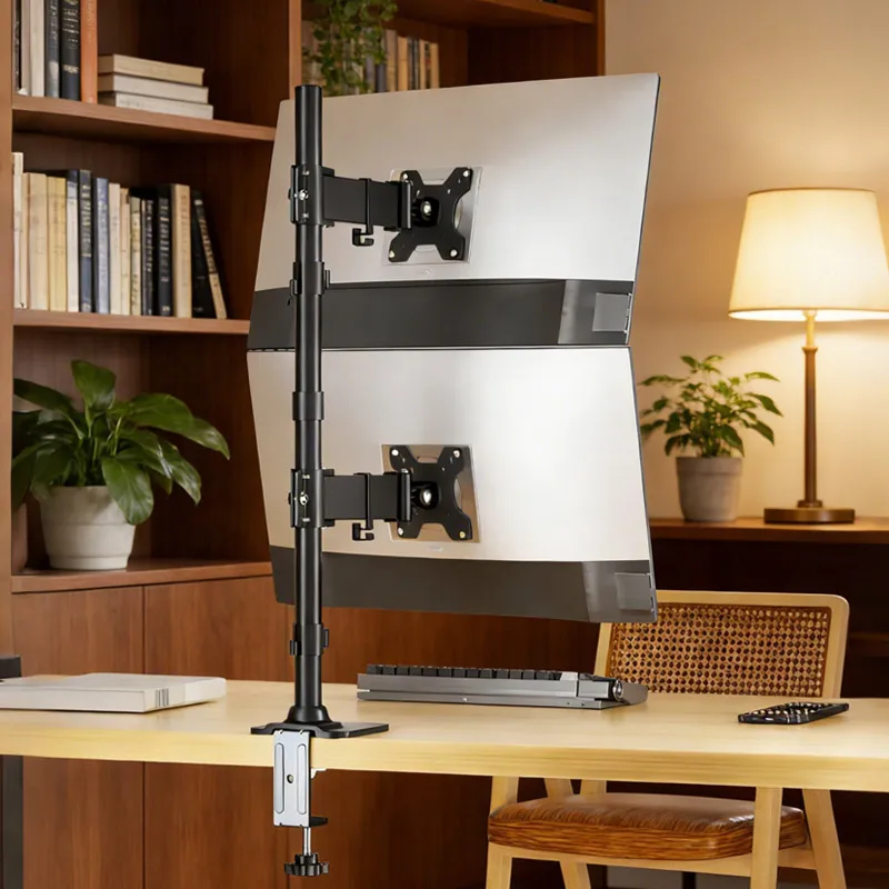 Vertical Dual Screen Monitor Mount Arm Pole Desk Clamp/Grommet Base 10KG Load Each Arm 14‑32 Inch Monitor Bracket XJC1832