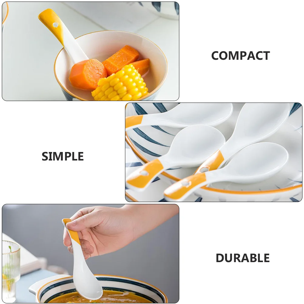 

4Pcs Ceramic Soup Spoons High Quality Rice Eating Spoons Lightweight Compact Kitchen Spoon Set for Home