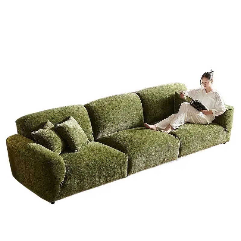 

Small apartment French living room sofa Straight row Italian down chenille simple modern fabric sofa