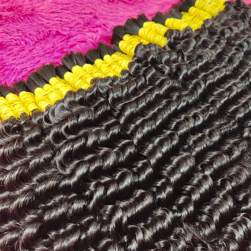 人毛ブレードヘア 1束 100g 26インチ ディープウォーターウェーブ バルク人毛 編み込み用 ウェフトなし 10A バージンヘアエクステ