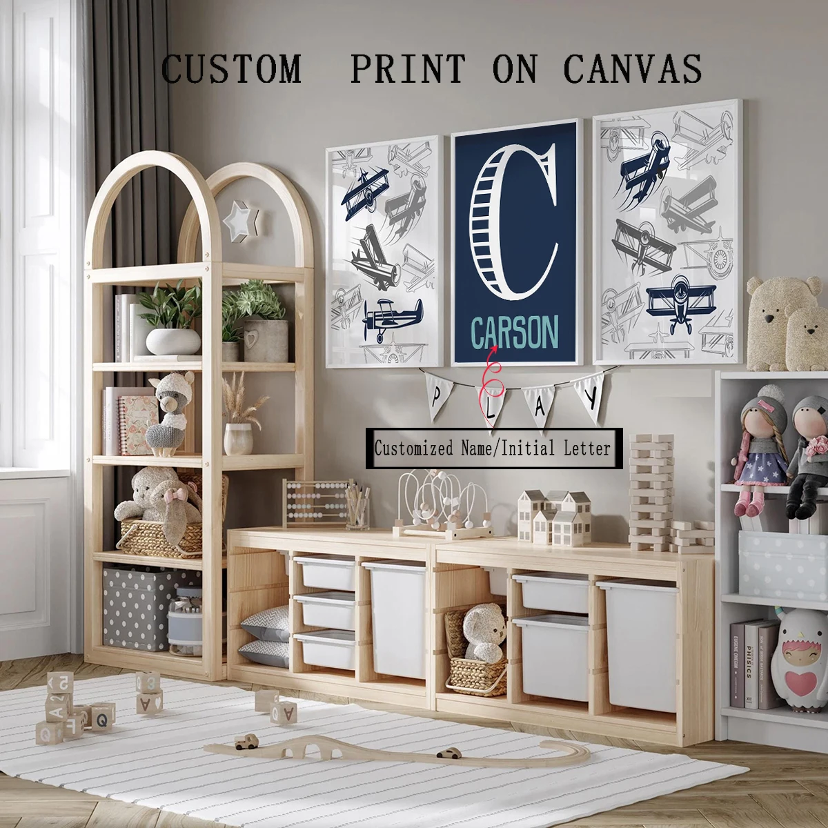 

3pcs/set Flying Airplane, Personalized Custom Poster, Name Custom Decorative Painting, Printed Room Wall Art Canvas Painting Su