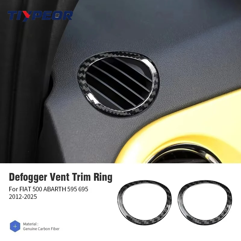 Tiypeor Real Carbon Fiber Defogger Vent Trim Ring For Fiat 500 Abarth 595 695 LHD Black Polished Interior Overlay Protective