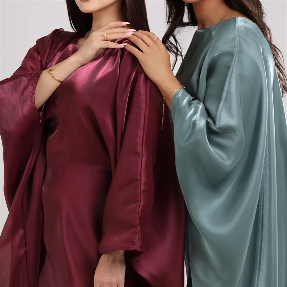 2024 Muzułmańskie islamskie arabskie abaje dla kobiet Eid Modest Satin Khimar Abaya Damen Dubai Luksusowa sukienka Kaftan Robe Femme Musulmane