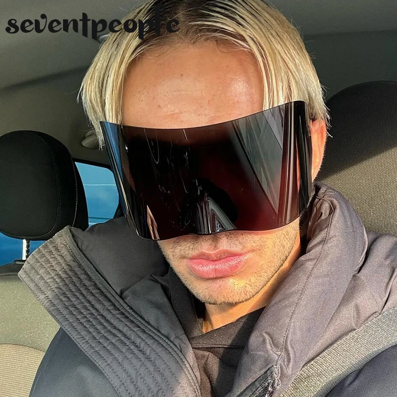 Rechteckige Masken-Sonnenbrille für Damen und Herren 2026 Luxusmarken-Designer Punk Sonnenbrille Steampunk Y2k Übergroße Shield-Brille – Detail 2