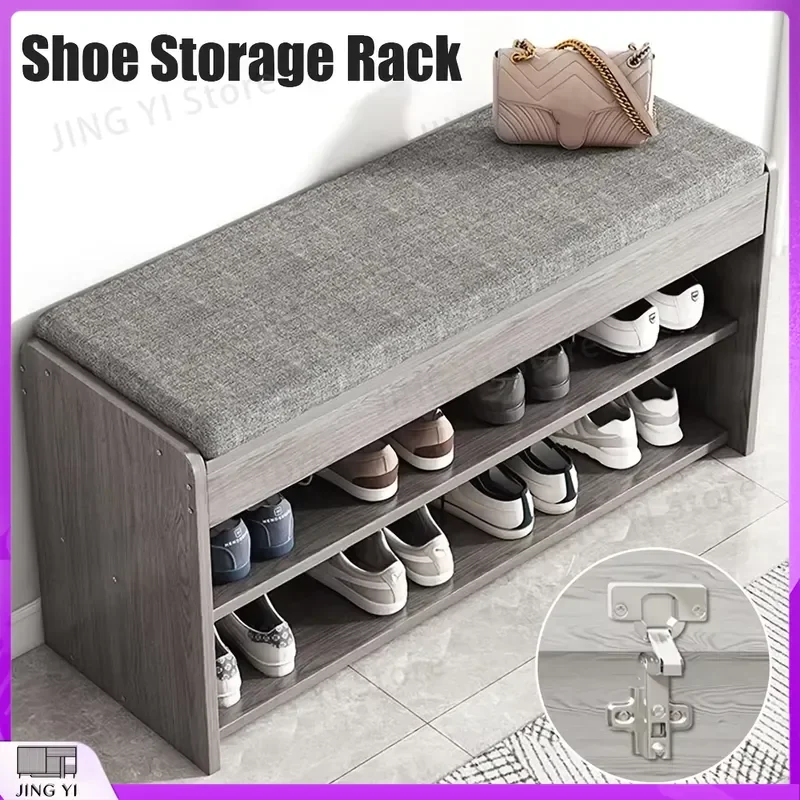 Heavy Duty Shoe Storage Bench with Cushion Large Two Layer Shoe Rack for Entryway Hallway Living Room Shoes Organizer Cabinet