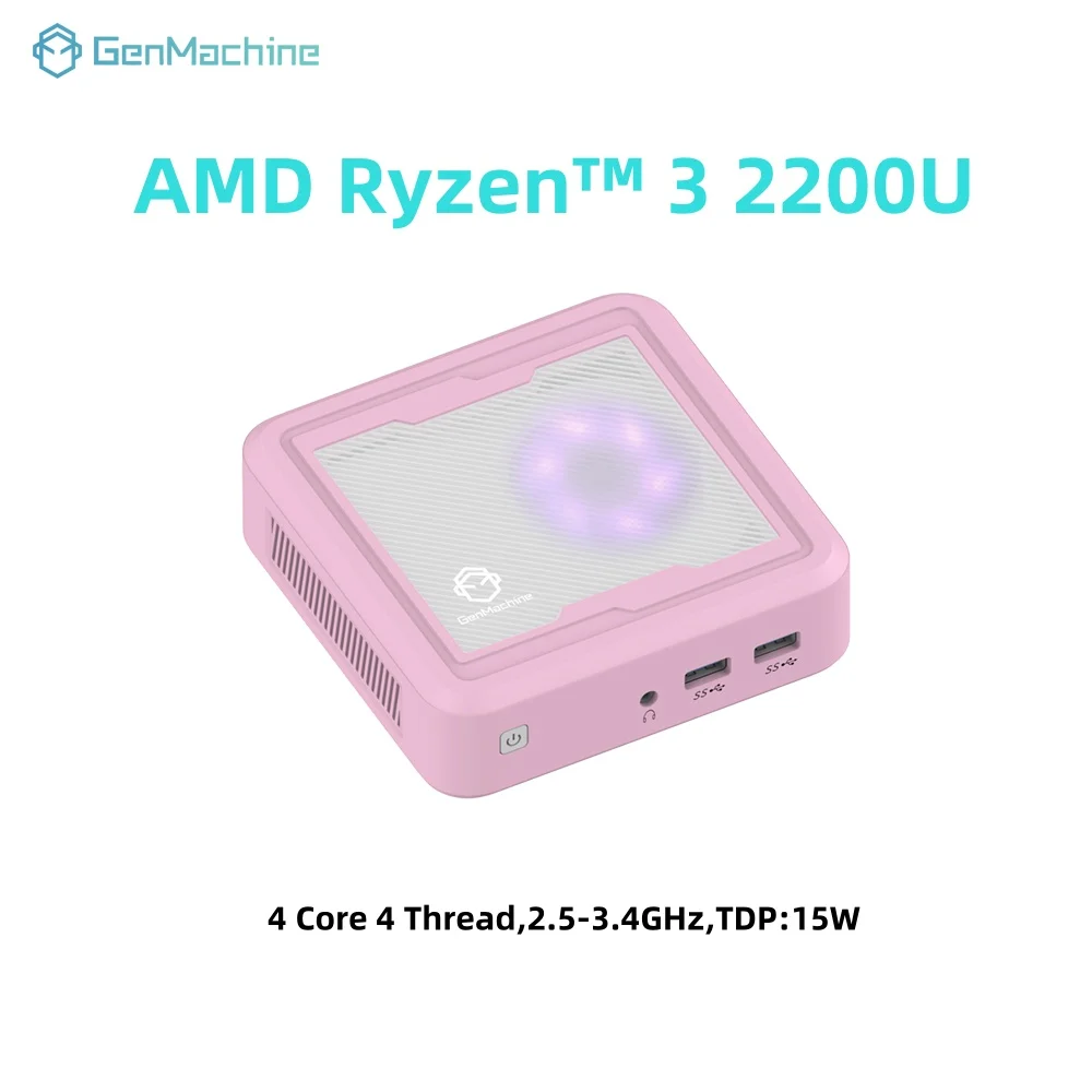 Genmachine AMD Ryzen 3 2200U Mini PC 2C 4T CPU 3.4GHz 15W DDR4 NVME SSD Wifi5 Wireless Gaming Computer RX Vega 10 Graphices