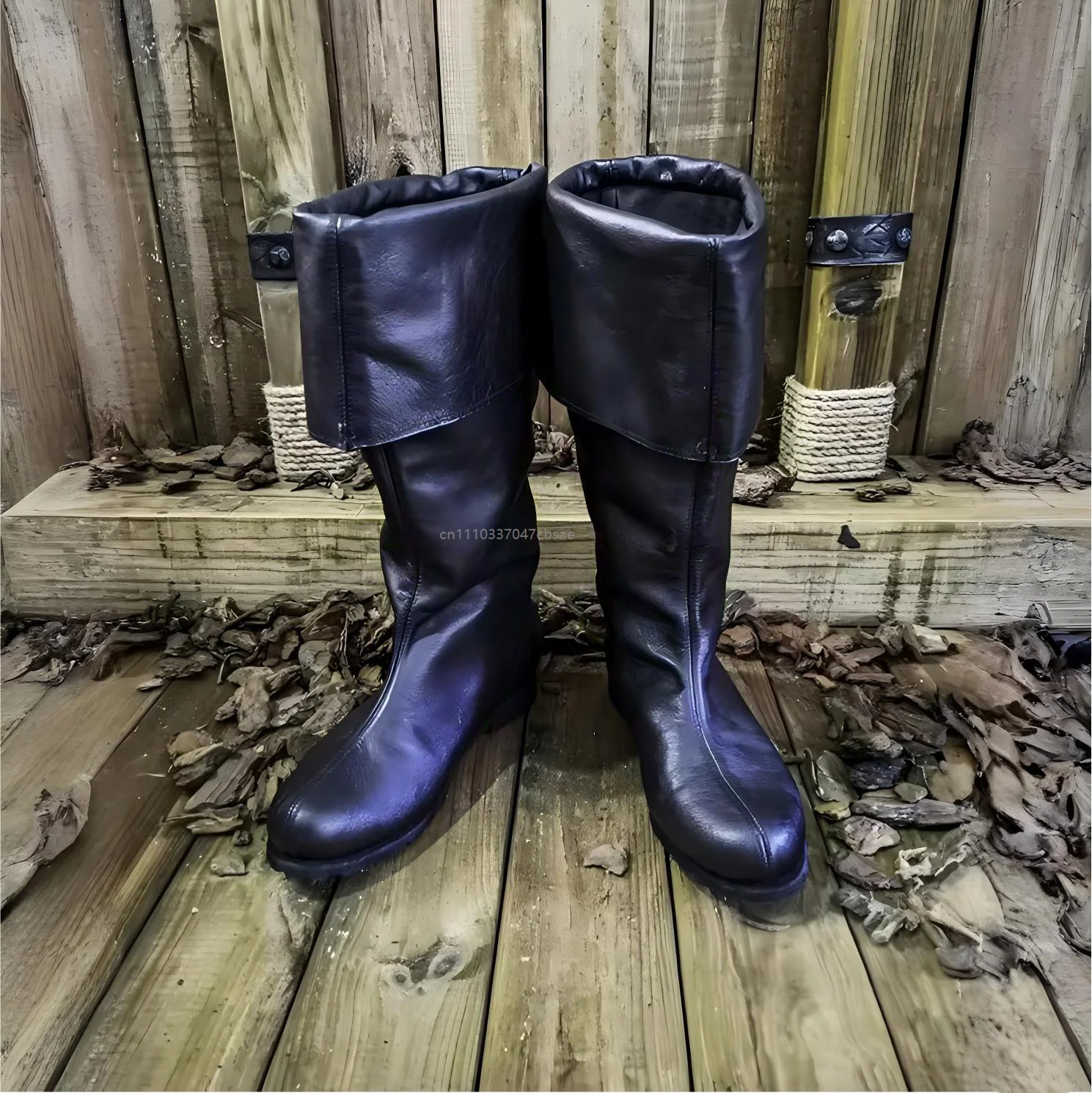 Medieval Renaissance Fold Over Mid Calf Flat Boots Retro Pu Leather Suede Boot Cosplay Pirate Halloween Warrior Shoes Footwear 6