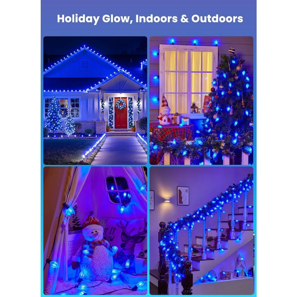 مصابيح عيد الميلاد C9 LED، 20 لمبة، بطول 25.75 قدمًا، مقاومة للماء في الهواء الطلق، نمط الفراولة، مع 20 حصصًا، سلك أخضر قابل للتمديد #5